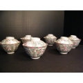 Six fine rose medallion covered rice bowls.