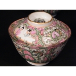 Six fine rose medallion covered rice bowls.