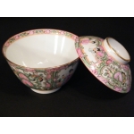 Six fine rose medallion covered rice bowls.